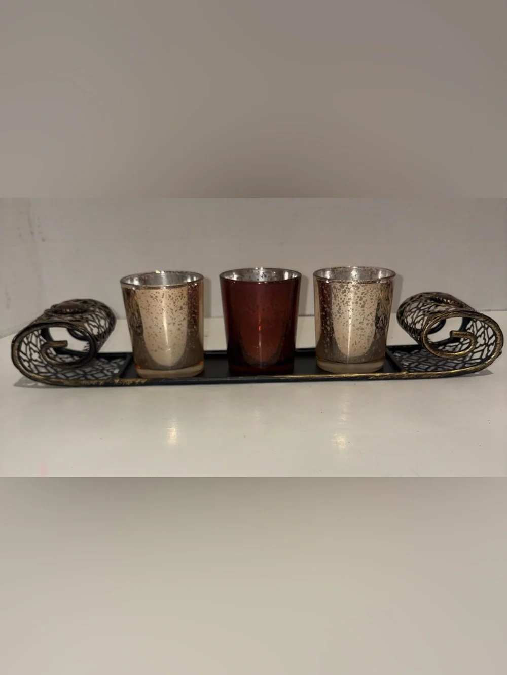 Decorative Metallic Votive Candle Holders - Brown and Champagne Set